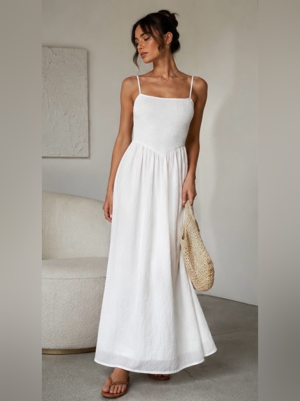 Dynamite White Linen Maxi Dress Size M